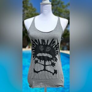 Bella and Canvas Women’s Graphic Gray Tank Top Size Large Crazy Dude Euc OOAK
